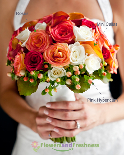 Elegant Bridal Bouquet – Roses, Mini Callas & Pink Hypericum